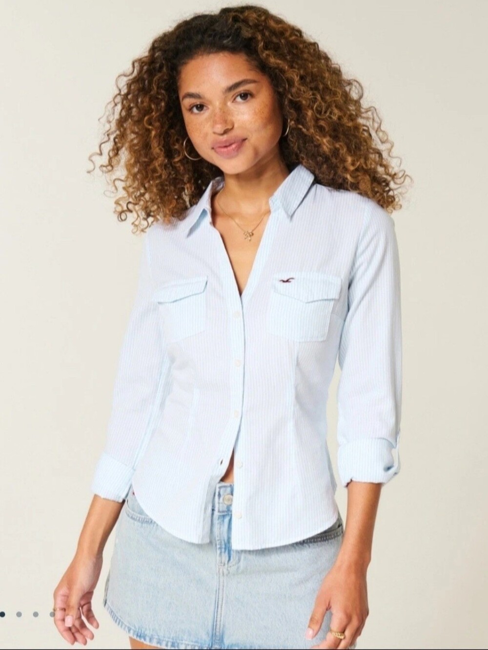 Hollister Button-Through Icon Shirt WHITE STRIPE, Medium